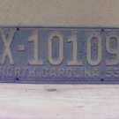 1955 North Carolina NC License Plate X-10109 YOM Good NCA1