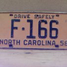1958 North Carolina NC License Plate F-166 YOM VG NCA2
