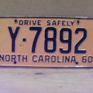1960 North Carolina NC License Plate Y-7892 YOM VG NCA2