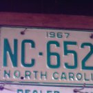 1967 North Carolina NC License Plate NC-6524 YOM EX WALL
