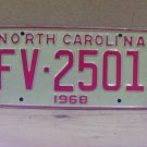 1968 North Carolina NC License Plate FV-2501 YOM Mint NCA2