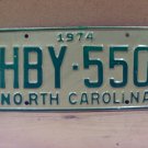 1974 North Carolina NC License Plate HBY-550 YOM Mint NCA2