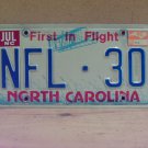 1999 North Carolina License Plate NC #NFL-30 NCP1