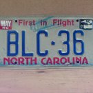 2001 North Carolina License Plate NC #BLC-36 NCP1