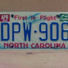 1988 North Carolina NC License Plate DPW-906 YOM VG NCA2