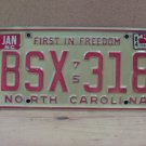 1984 North Carolina License Plate NC #BSX-318 NCP1
