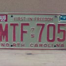 1985 North Carolina License Plate NC #MTF-705 NCP1