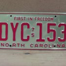 1975 North Carolina License Plate NC #DYC-153 NCP1