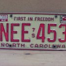 1984 North Carolina License Plate NC #NEE-453 NCA3