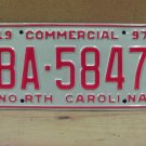 1997 North Carolina Commercial License Plate NC Mint! #BA-5847 NCN1