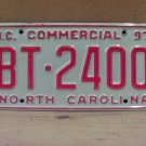 1997 North Carolina Commercial License Plate NC VG #BT-2400 NCN1