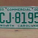 2000 North Carolina Commercial License Plate NC EX #CJ-8195 NCN1