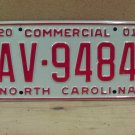 2001 North Carolina Commercial License Plate NC EX #AV-9484 NCN1