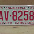 2001 North Carolina Commercial License Plate NC EX #AV-8258 NCN1