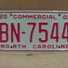 2003 North Carolina Commercial License Plate NC EX #BN-7544 NCN1