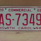 2003 North Carolina Commercial License Plate NC EX #AS-7349 NCN1