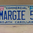 2008 North Carolina NC Commercial Truck Vanity License Plate MARGIE5 VG NCT1