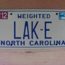 2008 North Carolina NC Weighted Flat Vanity License Plate LAK-E VG NCT1