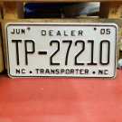 2005 North Carolina Dealer Transporter License Plate NC VG #TP-27210 NCN1