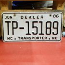 2006 North Carolina Dealer Transporter License Plate NC VG #TP-15189 NCN1