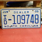2005 North Carolina Dealer License Plate NC VG #ID-109748 NCN1