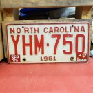 1982 North Carolina NC License Plate YHM-750 YOM VG NCY4