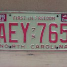 1982 North Carolina NC Passenger License Plate AEY-765 VG NCA3