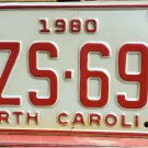 1982 North Carolina NC Passenger YOM License Plate WZS-695 VG NC3