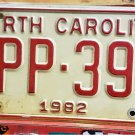1982 North Carolina NC Passenger YOM License Plate ZPP-396 VG NCY4