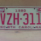 1984 North Carolina NC YOM Passenger License Plate VZH-311 VG- NCY4
