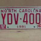 1984 North Carolina NC YOM Passenger License Plate YDV-400 VG- NCY4