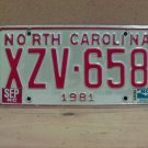 1985 North Carolina NC License Plate XZV-658 YOM VG NCY4