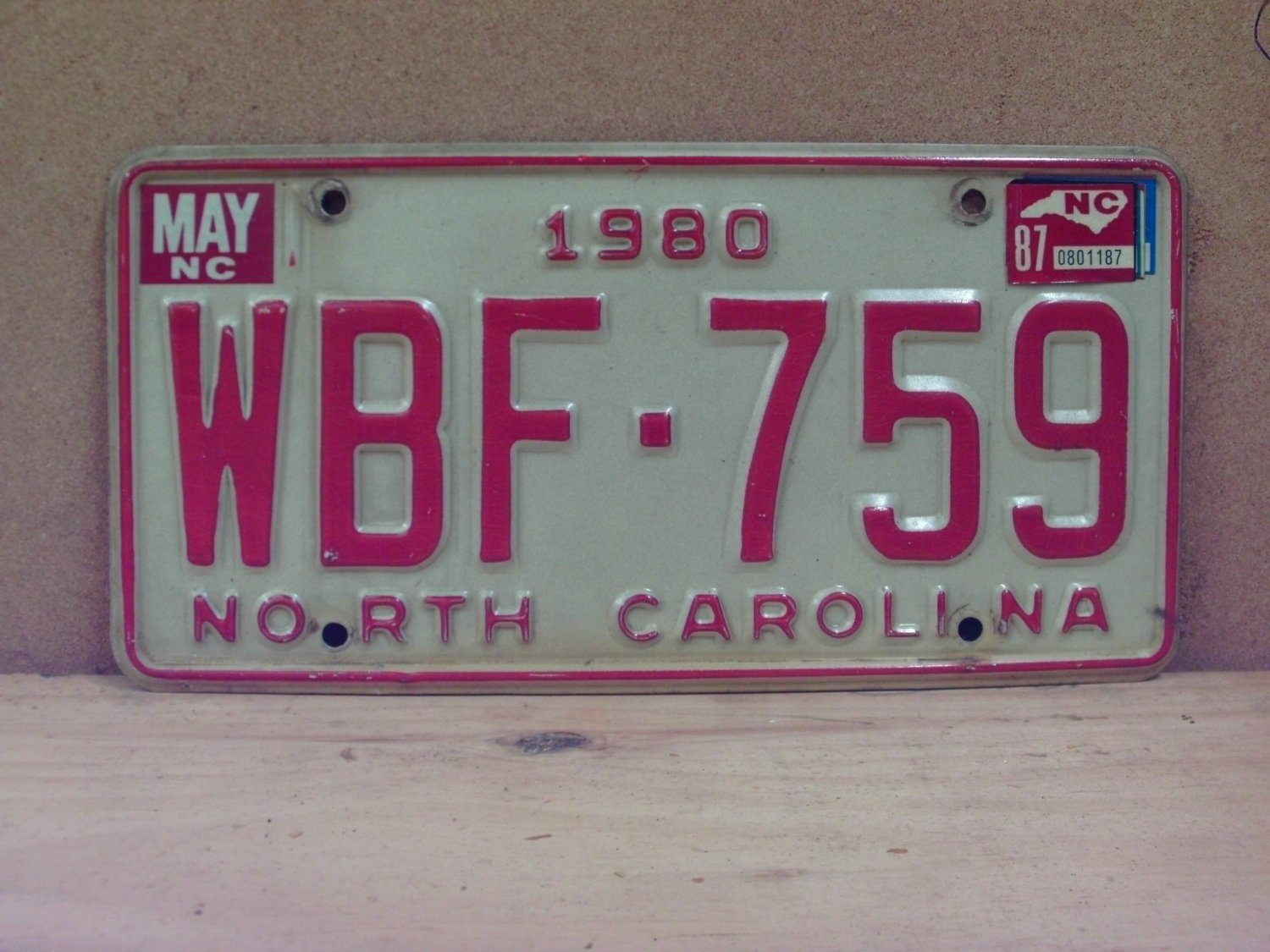 1987 North Carolina NC License Plate WBF-759 YOM VG NCY4