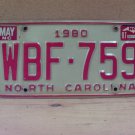 1987 North Carolina NC License Plate WBF-759 YOM VG NCY4