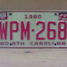 1987 North Carolina NC License Plate WPM-268 YOM VG NCY4