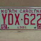 1987 North Carolina NC License Plate YDX-622 YOM VG NCY4