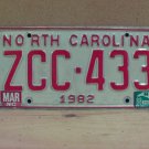 1988 North Carolina NC YOM First in Flight License Plate ZCC-433 NC4