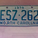 1974 North Carolina NC License Plate ESZ-262 YOM EX NCY2