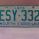 1974 North Carolina NC License Plate ESY-332 YOM VG NCY2
