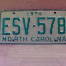 1974 North Carolina NC License Plate ESV-578 YOM VG NCY2