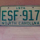 1974 North Carolina NC License Plate ESF-917 YOM VG NC2
