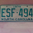 1974 North Carolina NC License Plate ESF-494 YOM VG NCY2