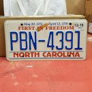 2019 North Carolina First in Freedom License Plate NC #PBN-4391 NCA3