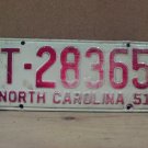 1951 North Carolina NC Taxi License Plate T-28365 VG NCT1