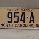 1960 North Carolina NC Taxi License Plate 954-A EX NCT1