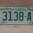1969 North Carolina NC Taxi License Plate 3138-A Mint NCT1