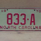 1970 North Carolina NC Taxi License Plate 833-A VG NCT1