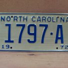 1972 North Carolina NC Taxi License Plate 1797-A Mint NCT1
