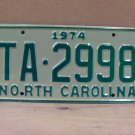 1974 North Carolina NC YOM Taxi Trans Am License Plate TA-2998 Mint NCQ1