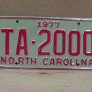 1977 North Carolina NC YOM Taxi Trans Am License Plate TA-2000 Mint NCQ1